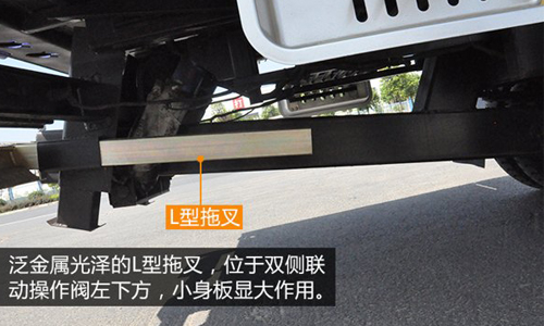  泛金屬光澤的L型拖叉，位于雙側(cè)聯(lián)動操作閥左下方，小身板顯大作用